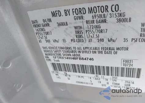 2008 Ford F-150 Stx/Xl/Xlt из США, поврежденный, VIN 1FTRX14W48FB84746